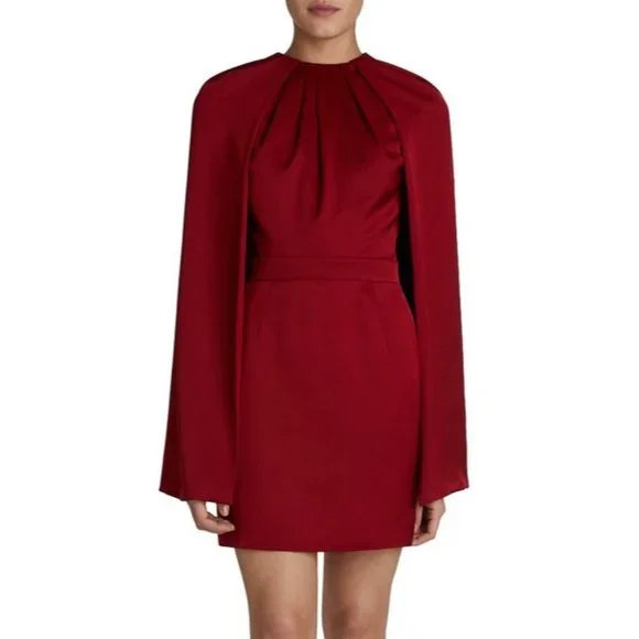 Alexander Mcqueen Burgundy Cape Effect Silk Mini Dress size:38(2-4)